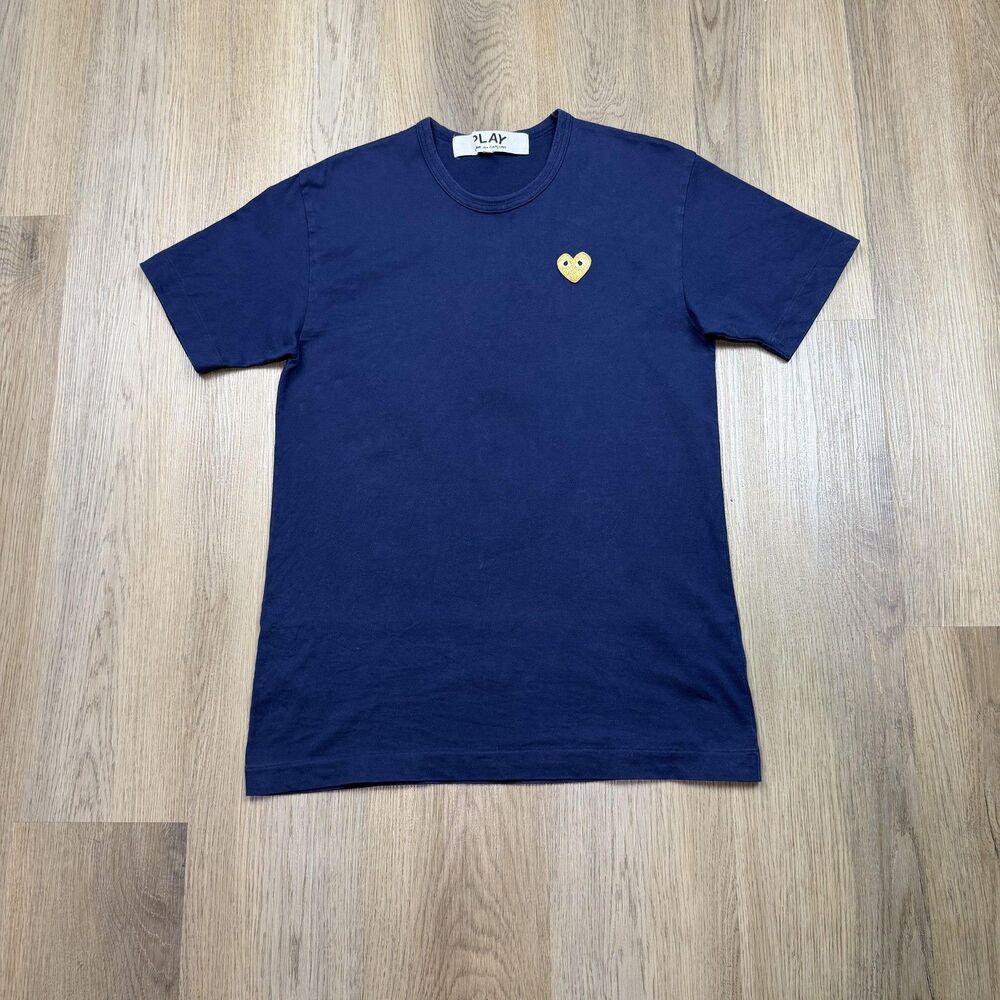 Comme Des Garcons Play Shirt Mens XL Blue Gold Heart Logo Tee Made In Japan